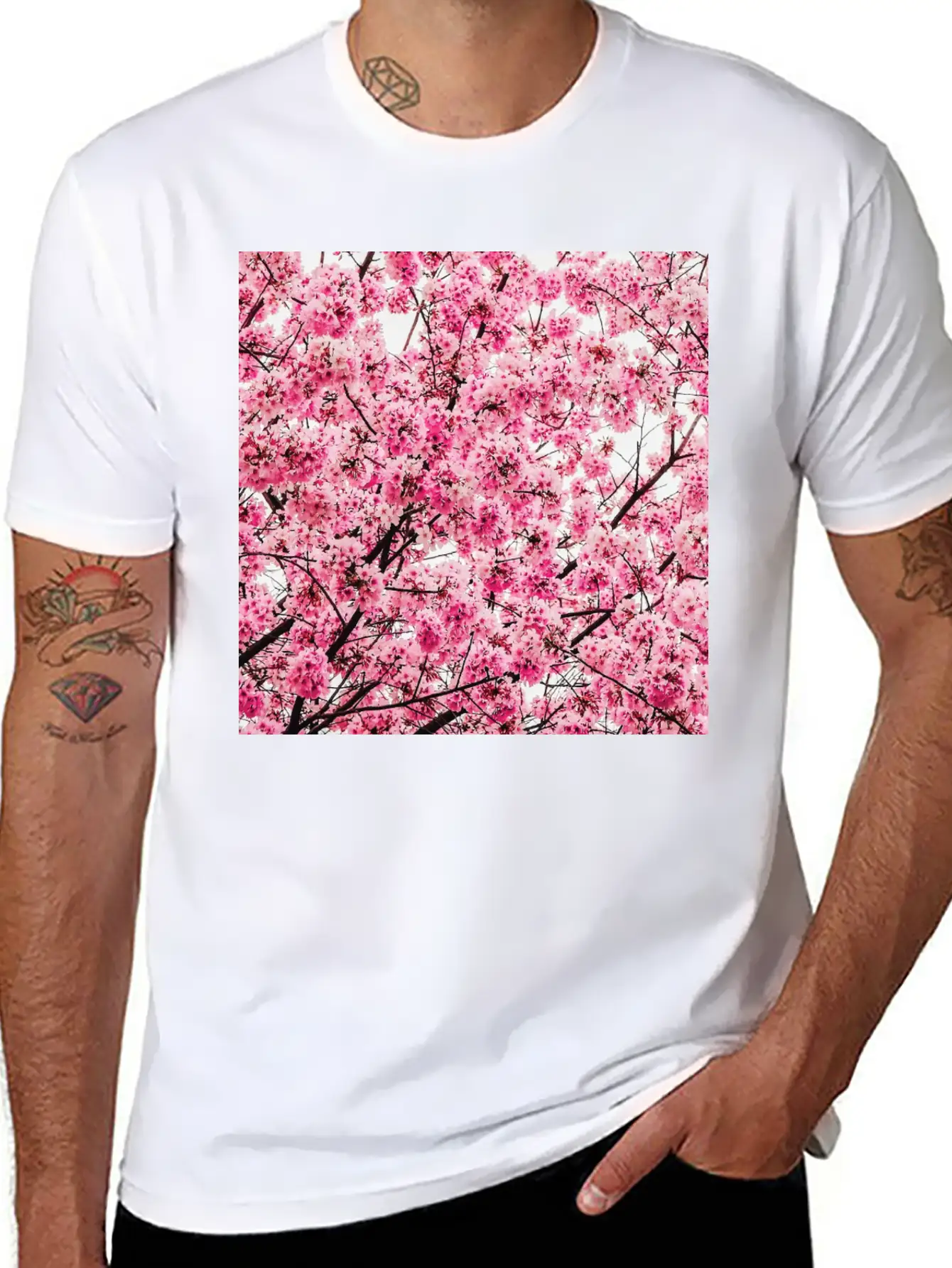 Sakura Tree - Cool Pattern Print Cherry Blossom Classic Cotton Tee – Unisex Comfort For Any Season