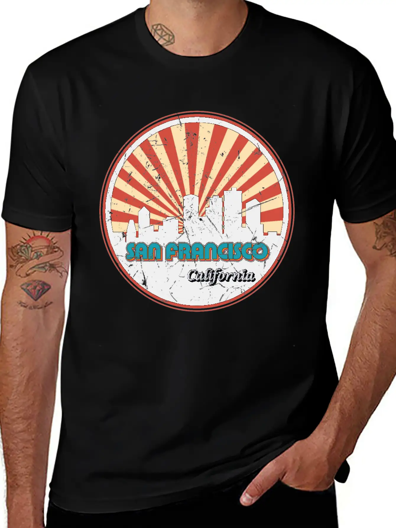 San Francisco California State Skyline Retro 70s Stylish Everyday T-Shirt – Unisex Basic Cotton Tee
