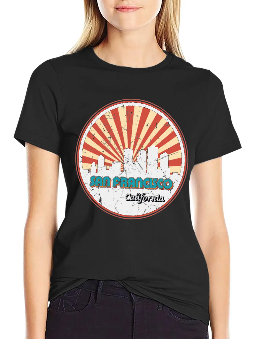 San Francisco California State Skyline Retro 70s Stylish Everyday T-Shirt – Unisex Basic Cotton Tee