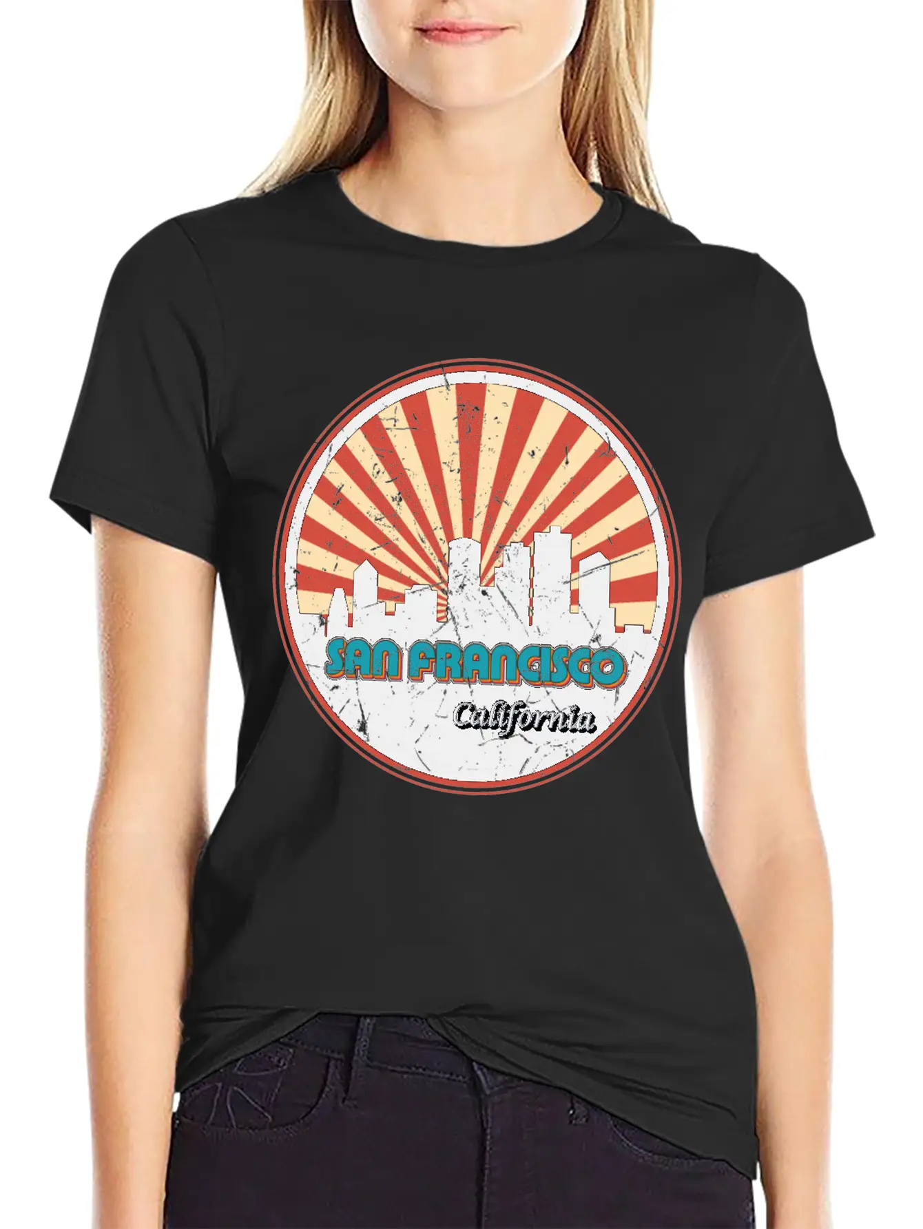San Francisco California State Skyline Retro 70s Stylish Everyday T-Shirt – Unisex Basic Cotton Tee