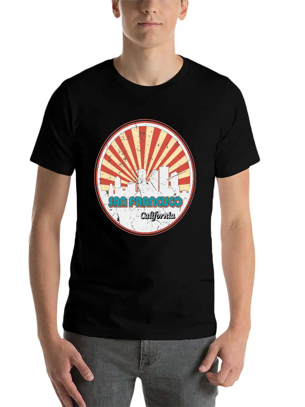 San Francisco California State Skyline Retro 70s Stylish Everyday T-Shirt – Unisex Basic Cotton Tee