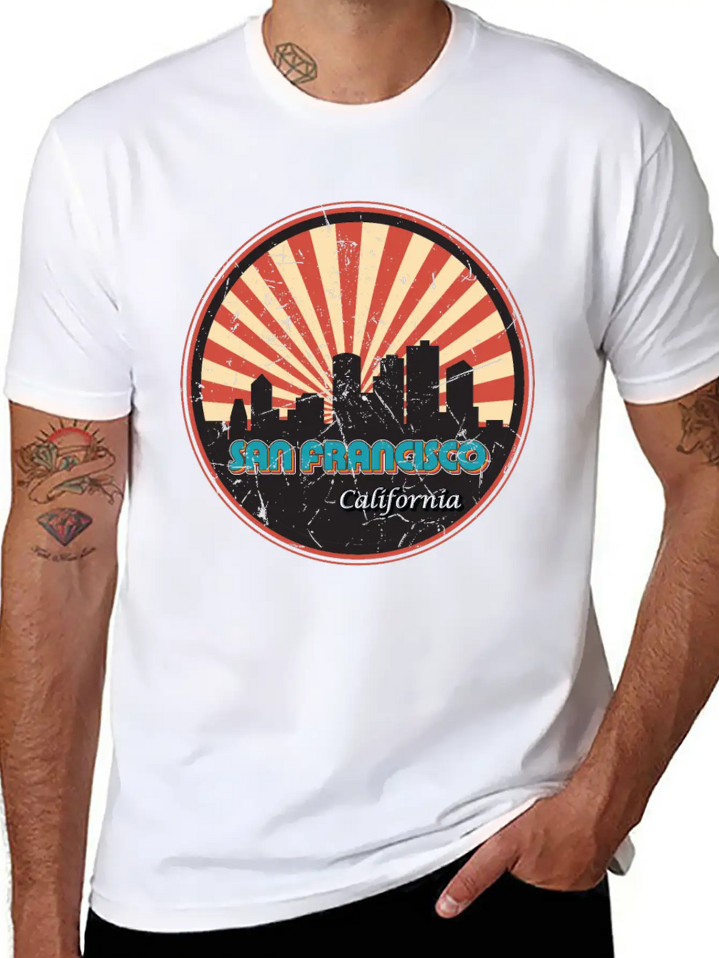 San Francisco California State Skyline Retro 70s Stylish Everyday T-Shirt – Unisex Basic Cotton Tee
