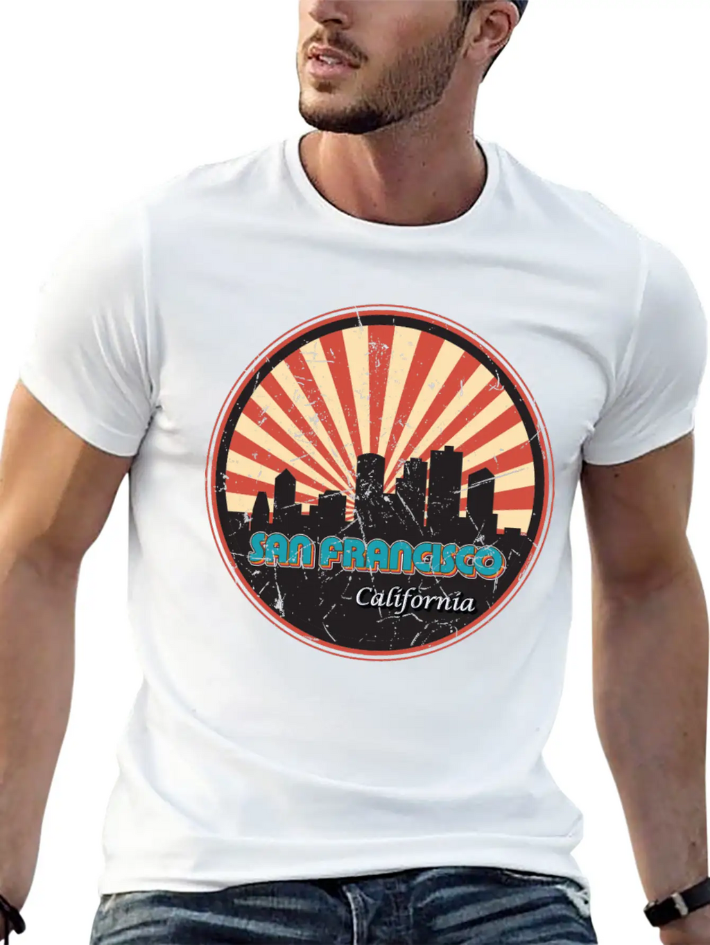 San Francisco California State Skyline Retro 70s Stylish Everyday T-Shirt – Unisex Basic Cotton Tee