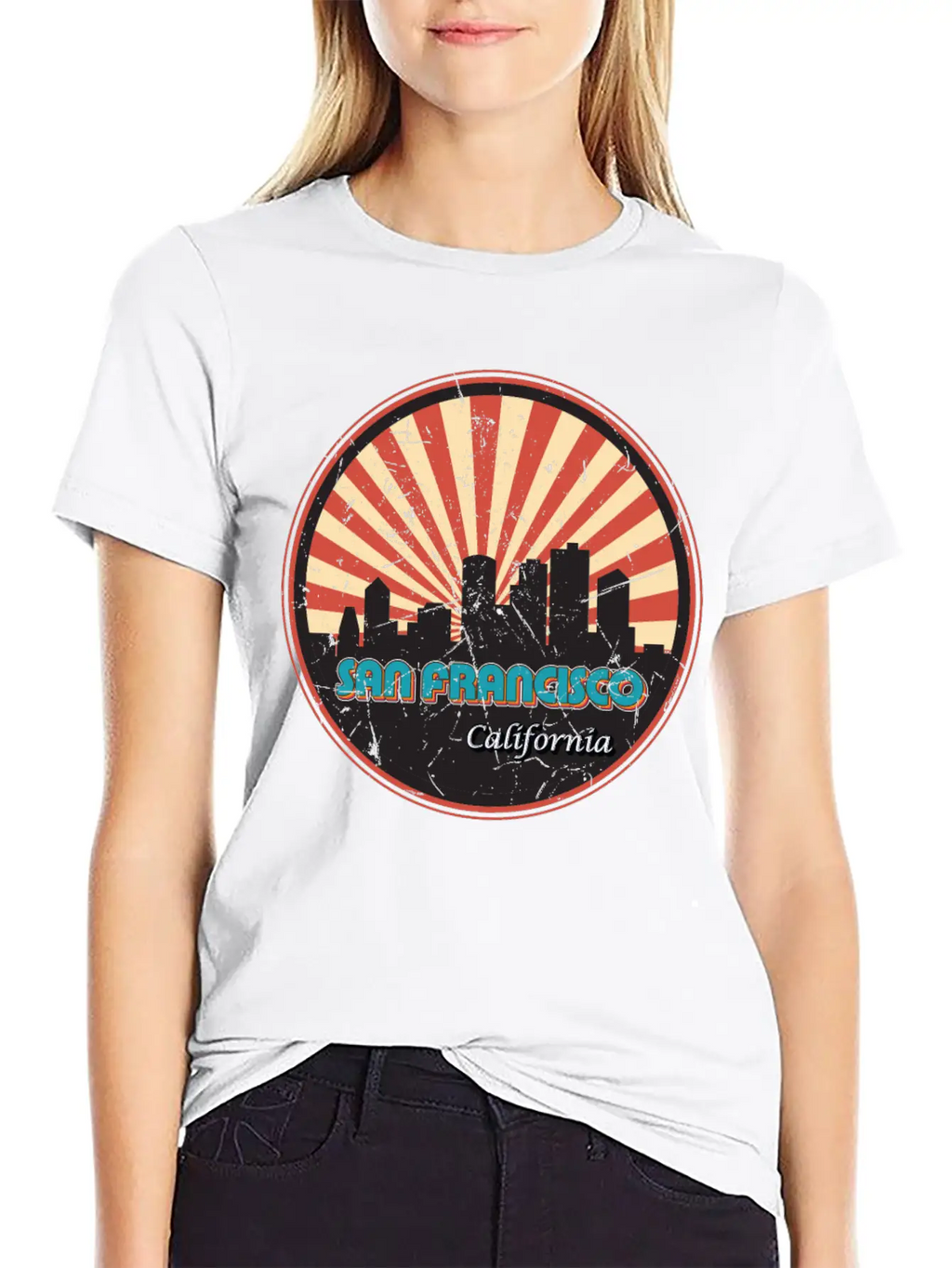 San Francisco California State Skyline Retro 70s Stylish Everyday T-Shirt – Unisex Basic Cotton Tee