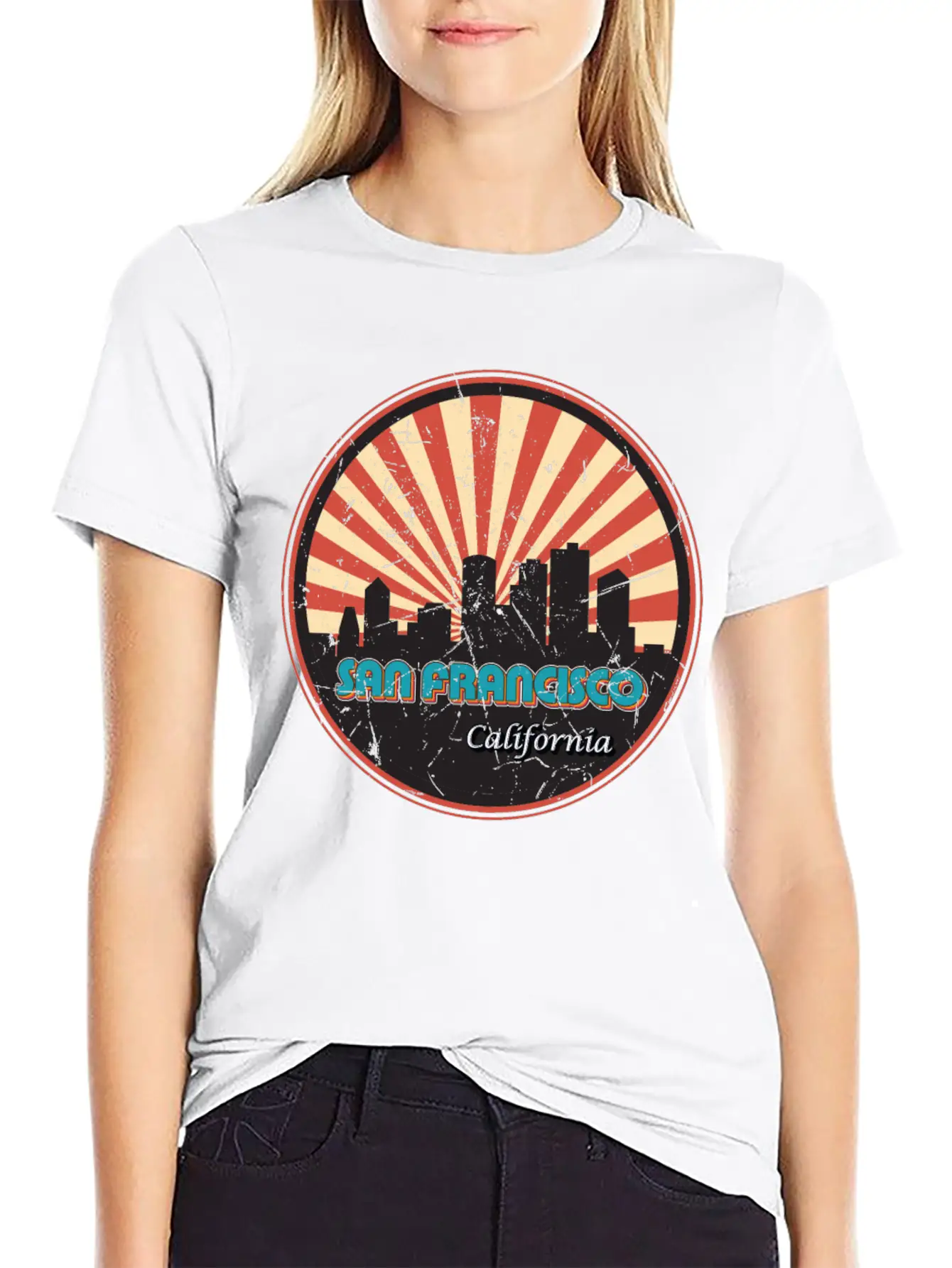 San Francisco California State Skyline Retro 70s Stylish Everyday T-Shirt – Unisex Basic Cotton Tee