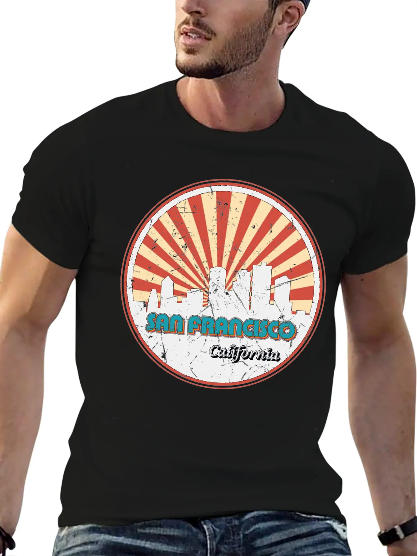 San Francisco California State Skyline Retro 70s Stylish Everyday T-Shirt – Unisex Basic Cotton Tee