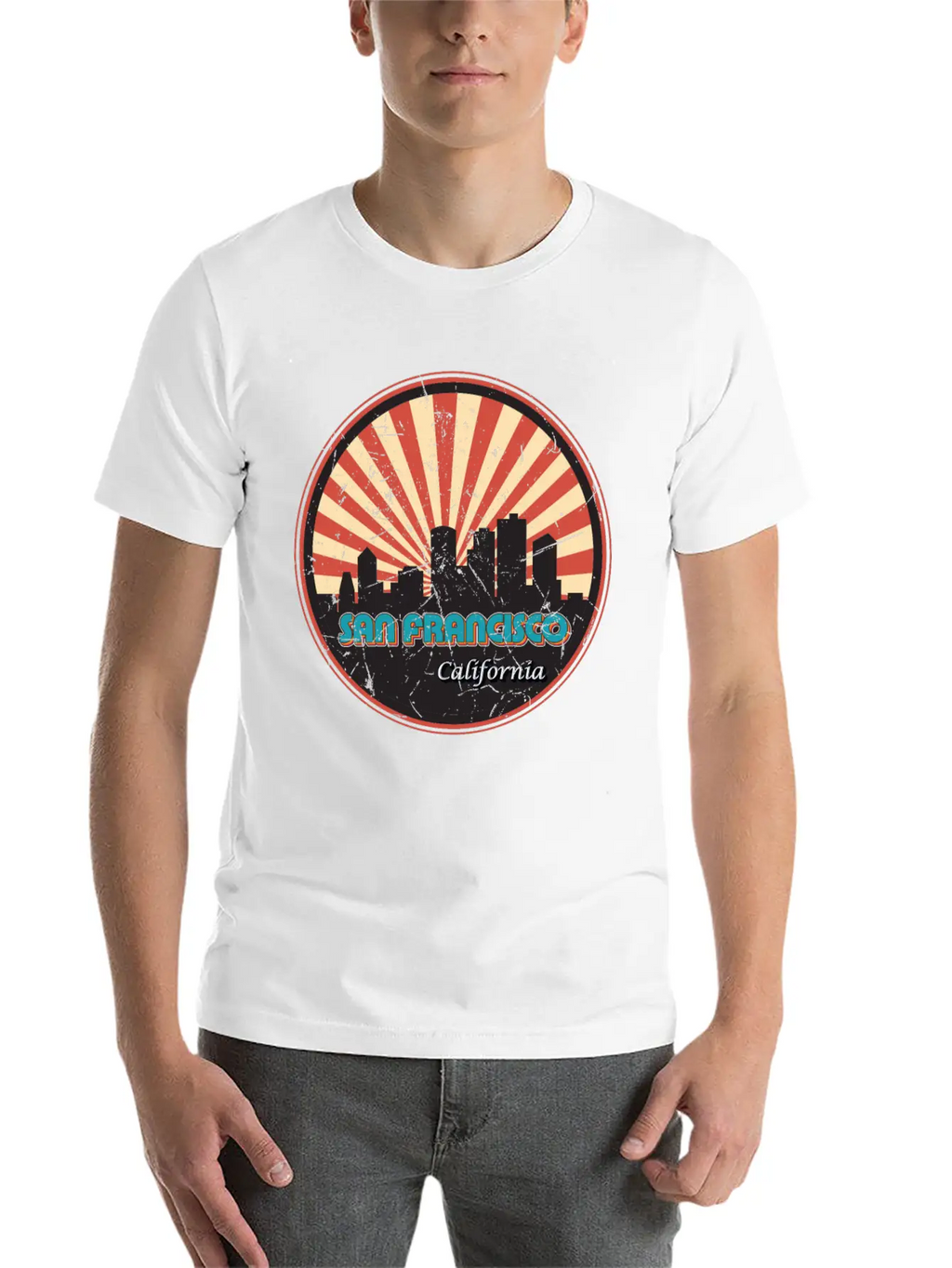 San Francisco California State Skyline Retro 70s Stylish Everyday T-Shirt – Unisex Basic Cotton Tee