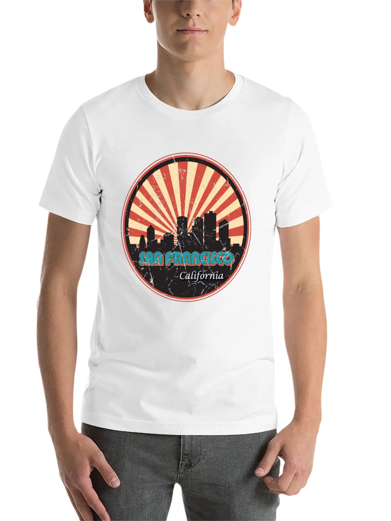 San Francisco California State Skyline Retro 70s Stylish Everyday T-Shirt – Unisex Basic Cotton Tee