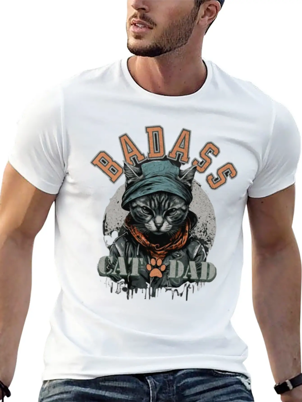 Sans TitreBadass Cat Dad Breathable Soft Cotton T-Shirt – Timeless Casual Look