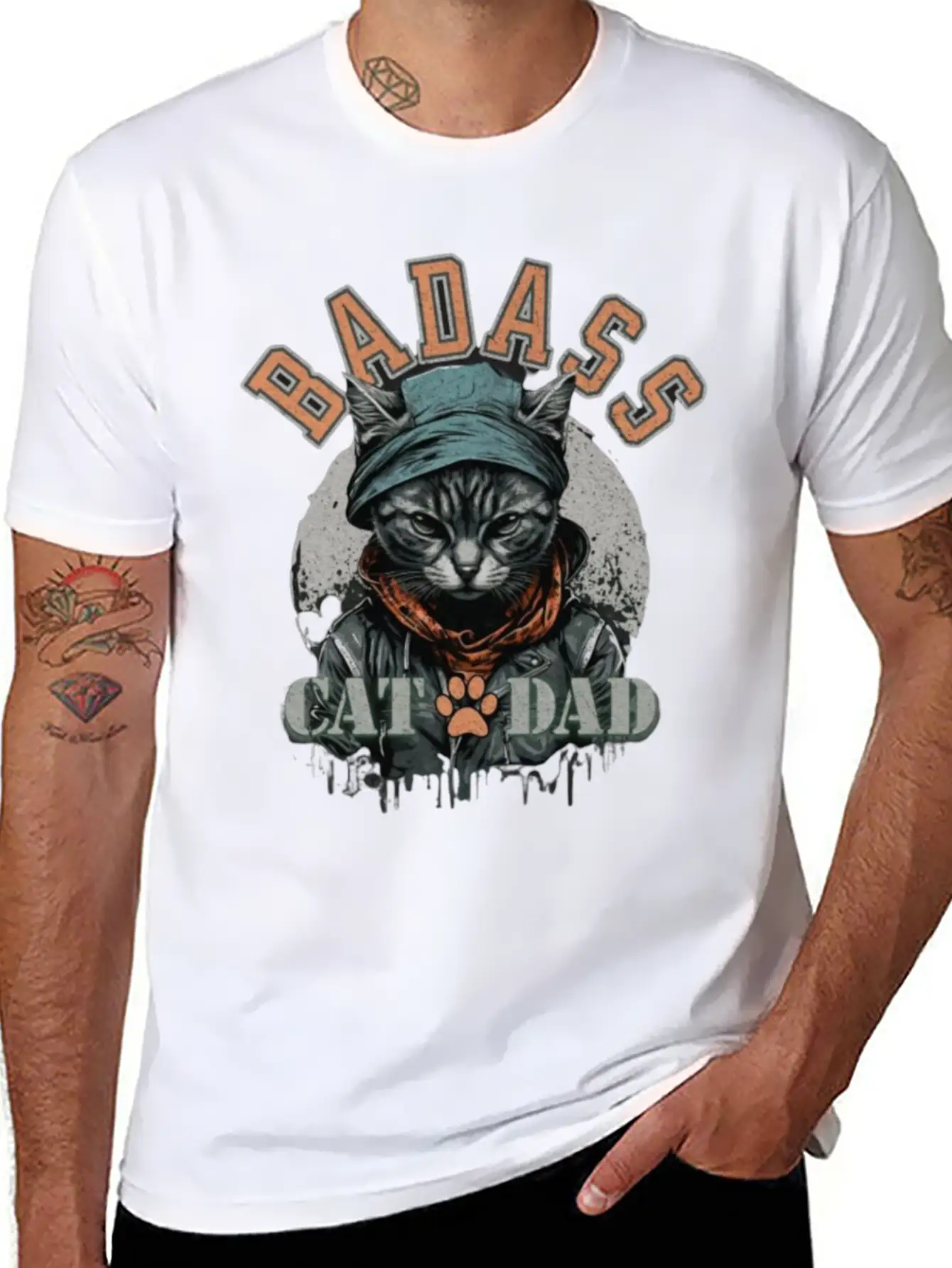 Sans TitreBadass Cat Dad Breathable Soft Cotton T-Shirt – Timeless Casual Look