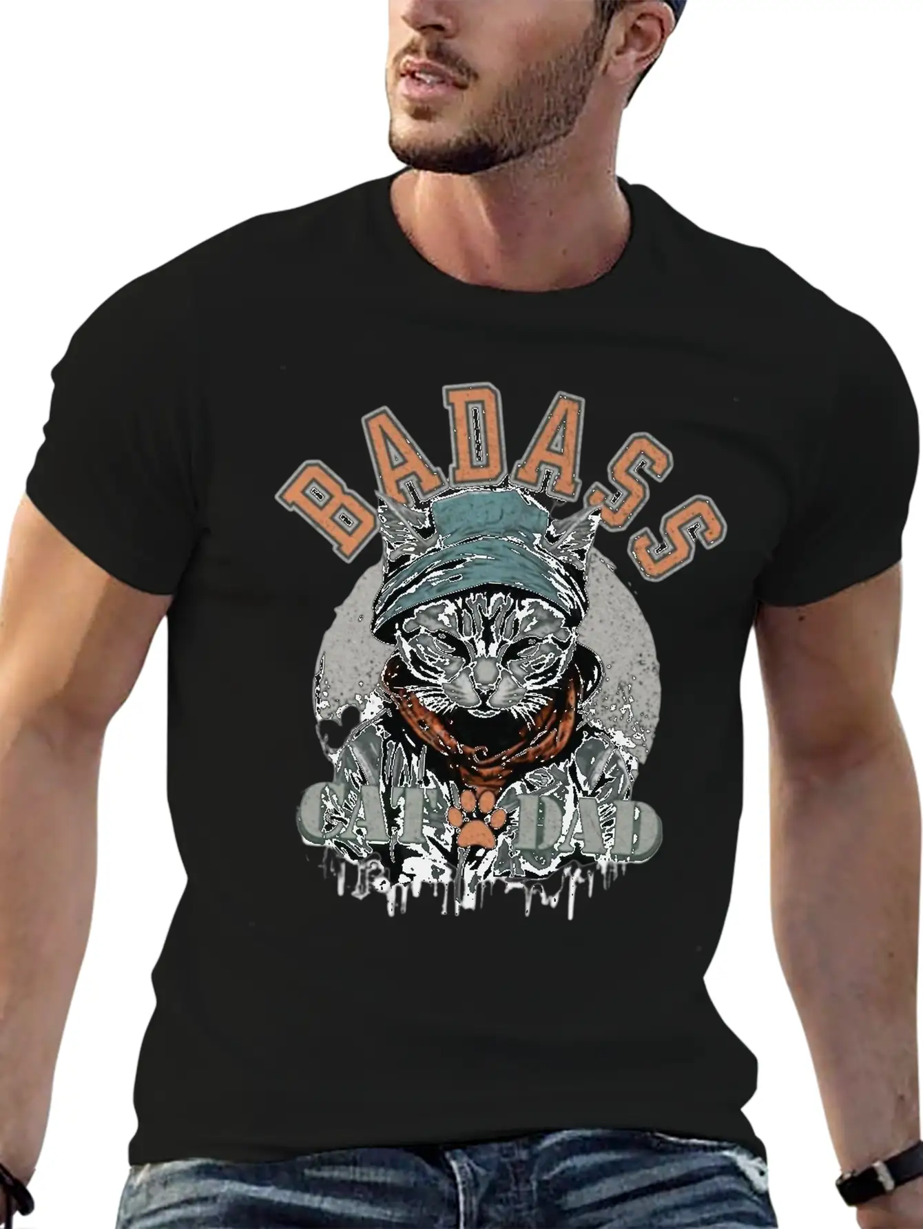 Sans TitreBadass Cat Dad Breathable Soft Cotton T-Shirt – Timeless Casual Look
