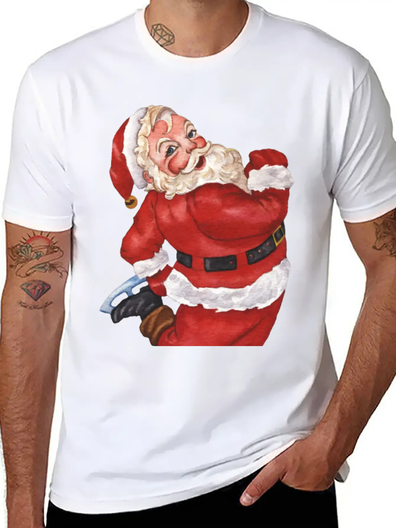 Santa Ice Skating Stylish Everyday T-Shirt – Unisex Basic Cotton Tee