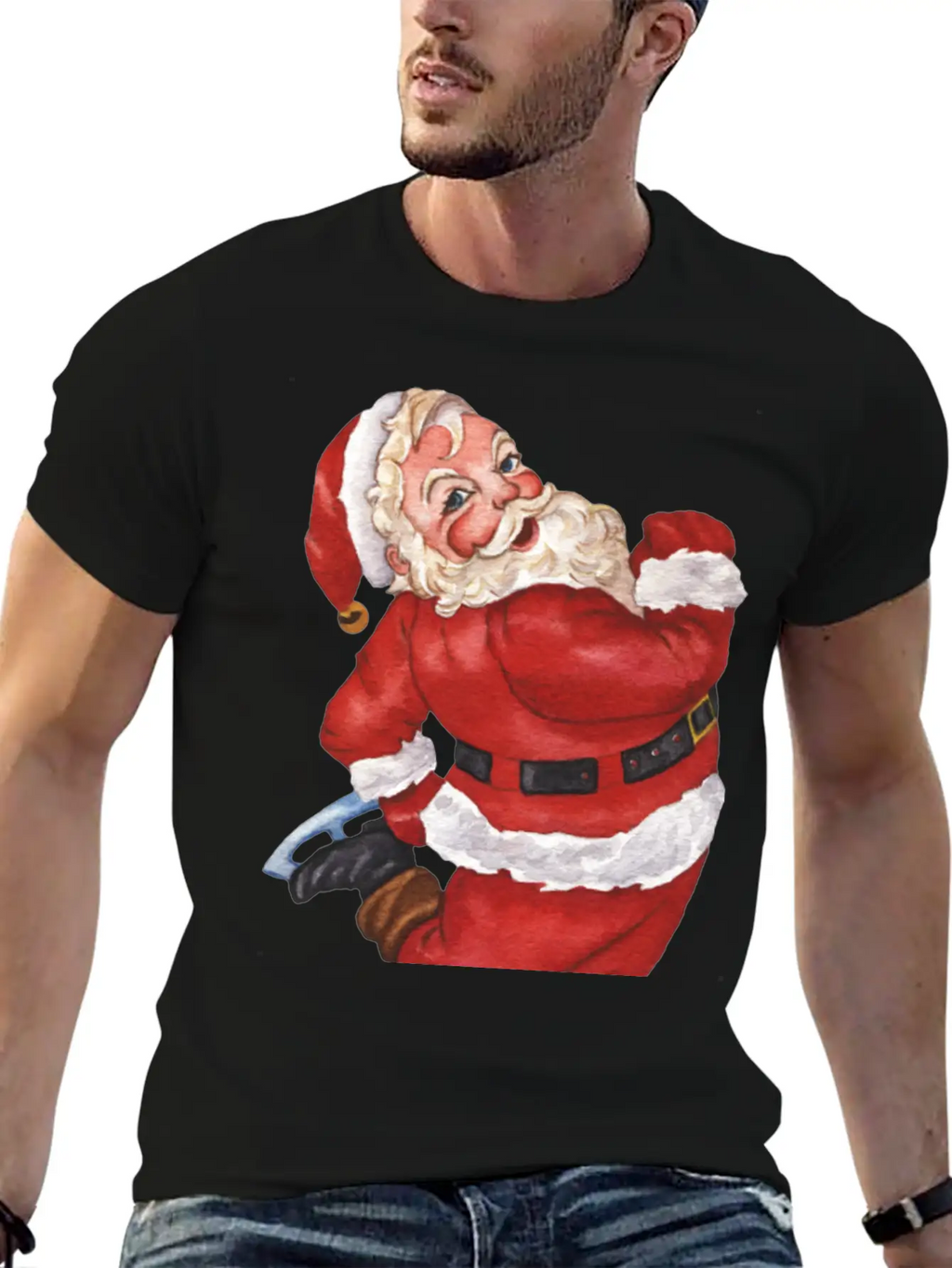 Santa Ice Skating Stylish Everyday T-Shirt – Unisex Basic Cotton Tee