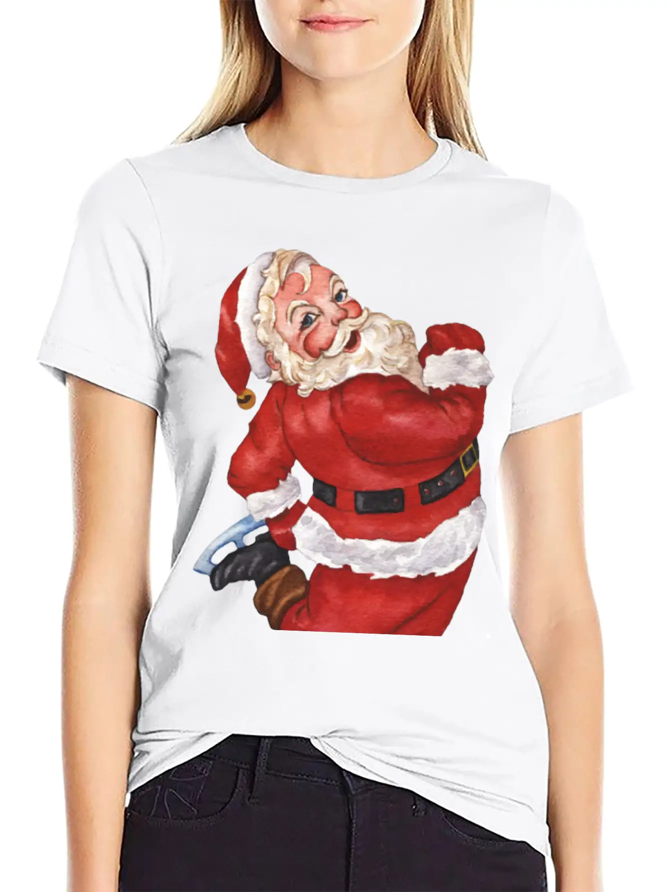 Santa Ice Skating Stylish Everyday T-Shirt – Unisex Basic Cotton Tee