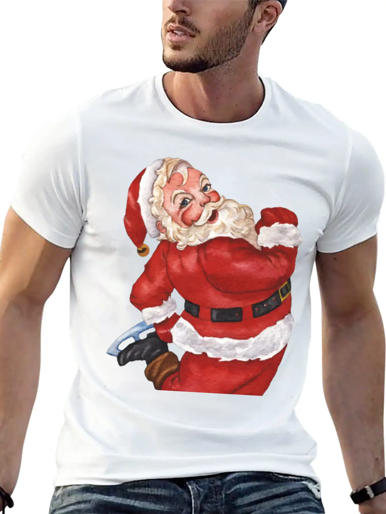 Santa Ice Skating Stylish Everyday T-Shirt – Unisex Basic Cotton Tee
