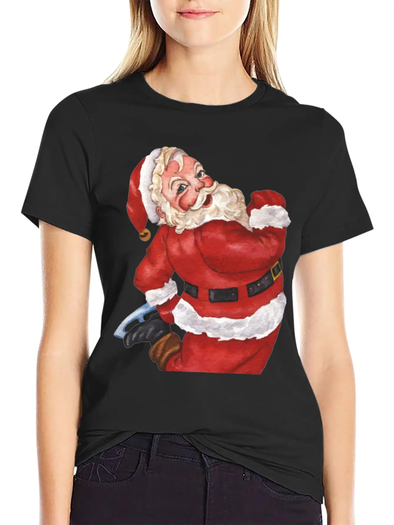 Santa Ice Skating Stylish Everyday T-Shirt – Unisex Basic Cotton Tee