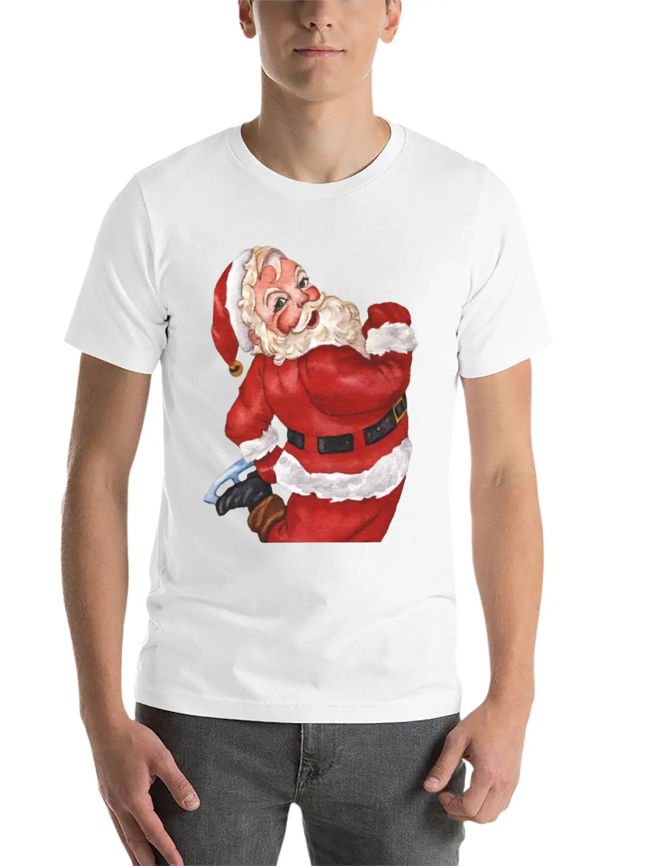 Santa Ice Skating Stylish Everyday T-Shirt – Unisex Basic Cotton Tee