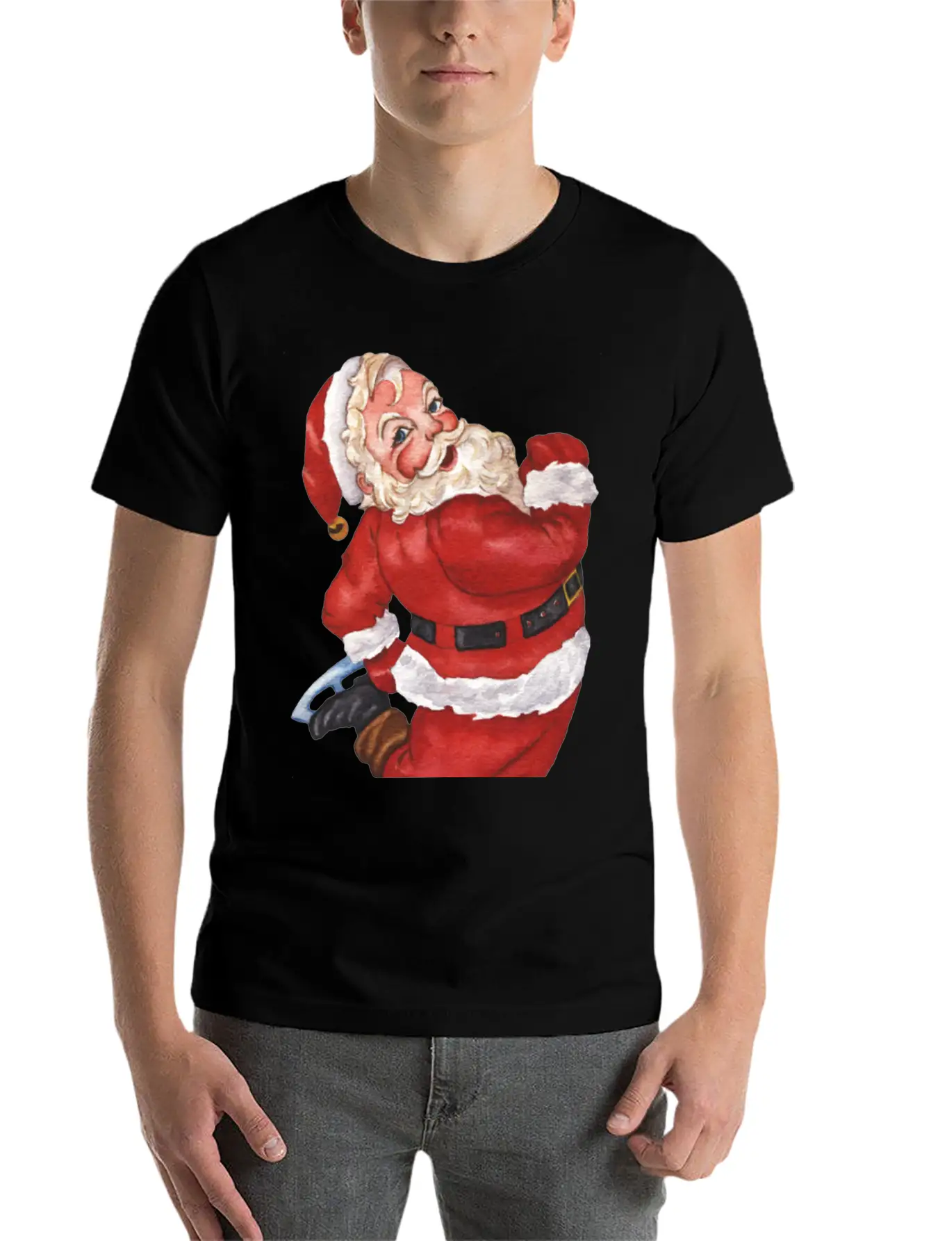 Santa Ice Skating Stylish Everyday T-Shirt – Unisex Basic Cotton Tee