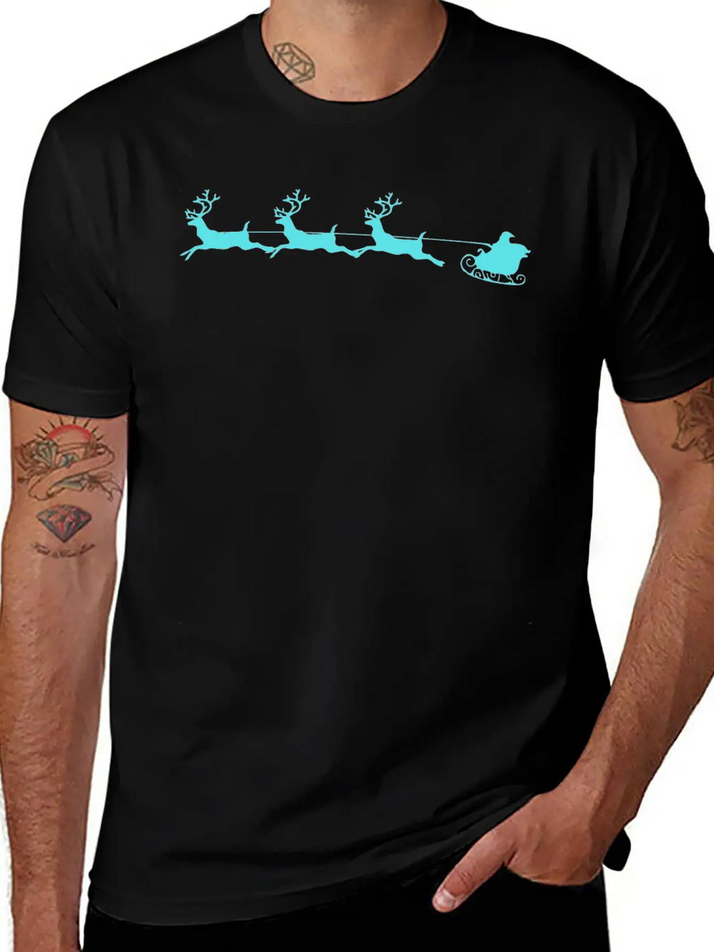 Santa Sleigh And Reindeer Breathable Graphic T-Shirt – Perfect For Casual Days