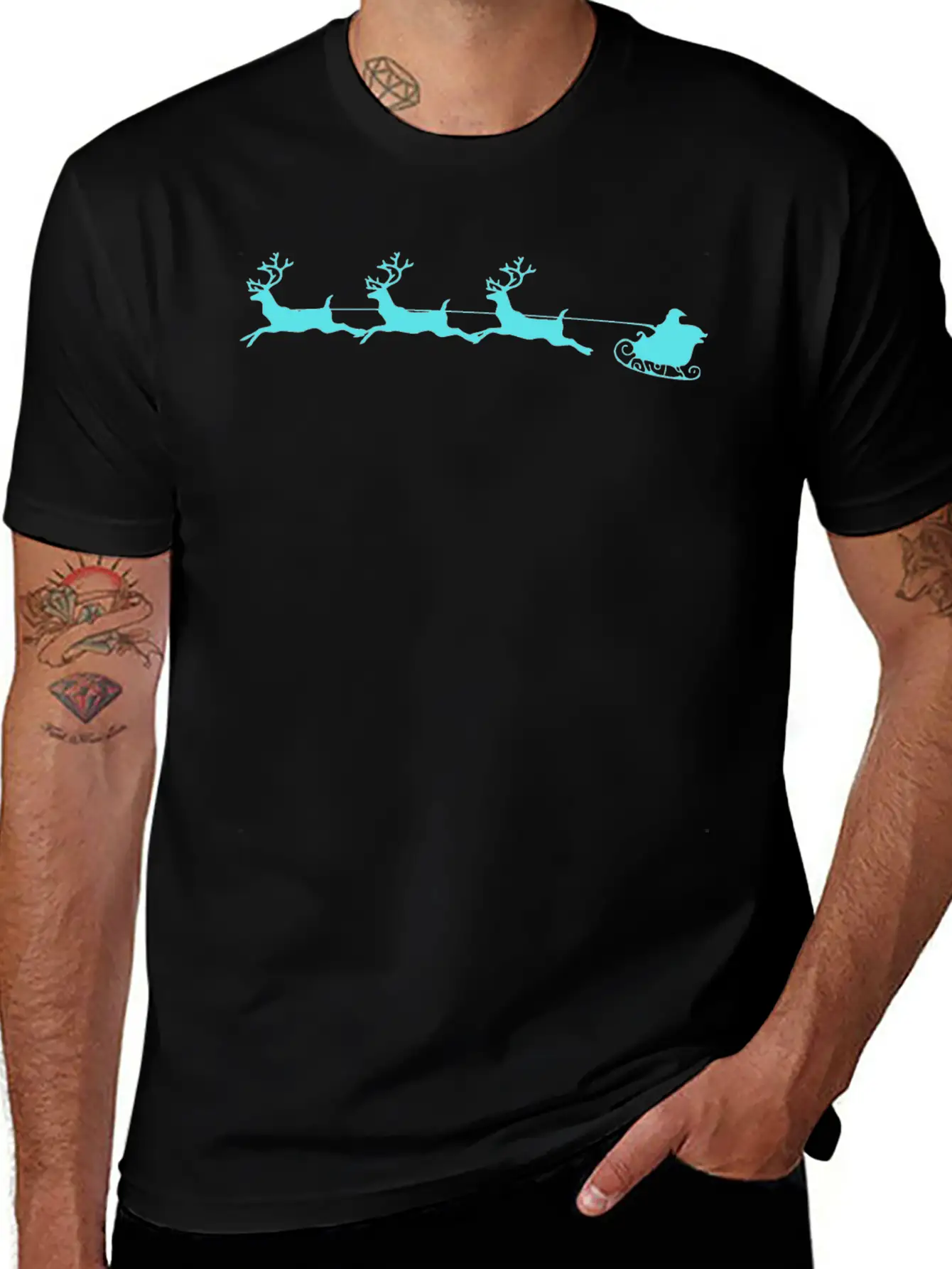 Santa Sleigh And Reindeer Breathable Graphic T-Shirt – Perfect For Casual Days