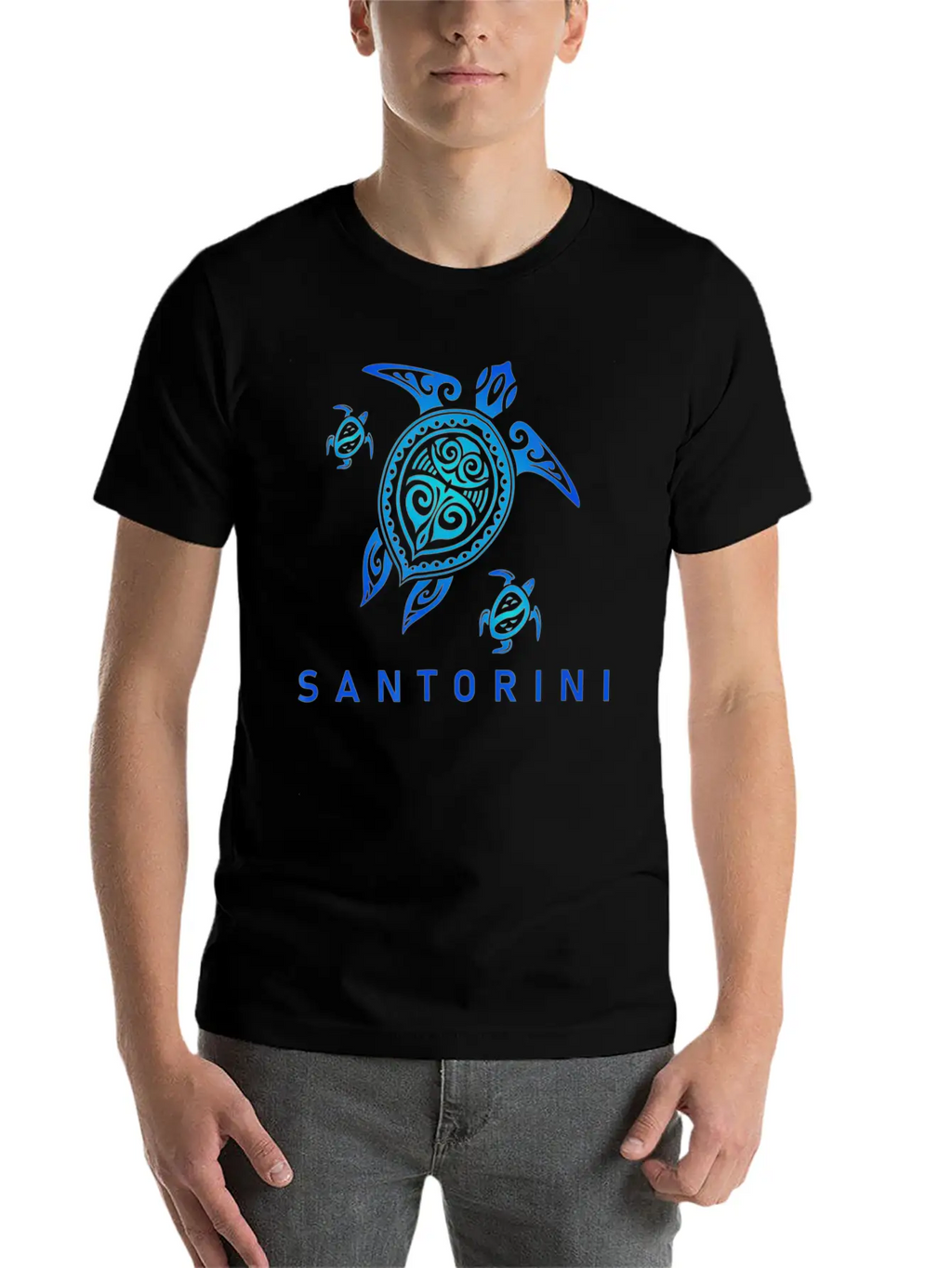 Santorini Greece T Sea Blue Tribal Turtle Breathable Graphic T-Shirt – Perfect For Casual Days