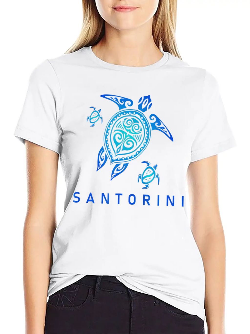 Santorini Greece T Sea Blue Tribal Turtle Breathable Graphic T-Shirt – Perfect For Casual Days