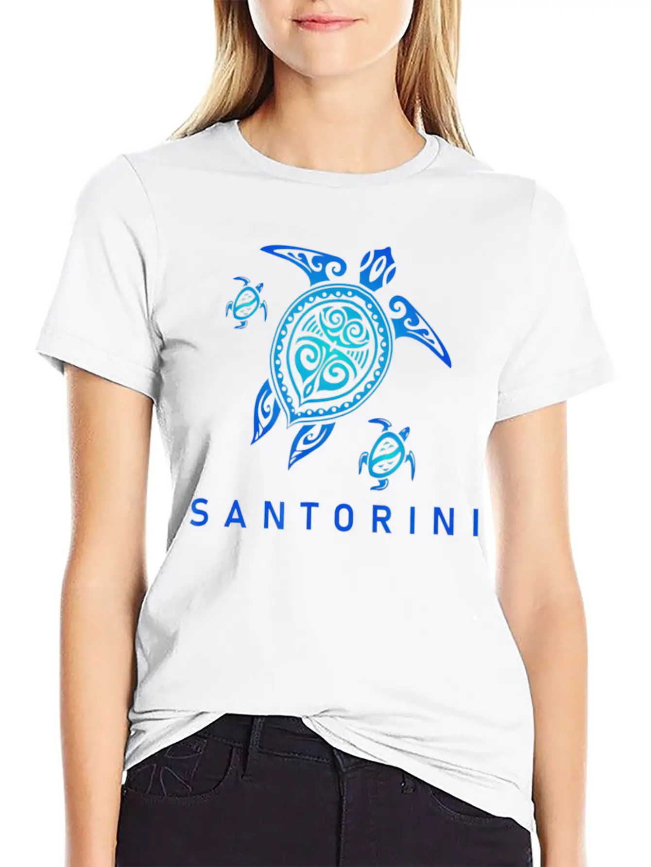 Santorini Greece T Sea Blue Tribal Turtle Breathable Graphic T-Shirt – Perfect For Casual Days