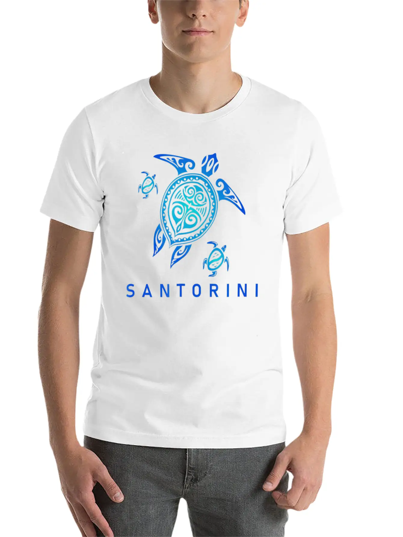 Santorini Greece T Sea Blue Tribal Turtle Breathable Graphic T-Shirt – Perfect For Casual Days