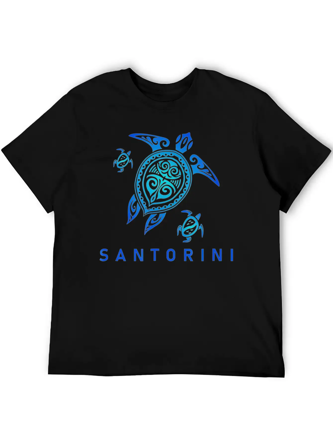 Santorini Greece T Sea Blue Tribal Turtle Breathable Graphic T-Shirt – Perfect For Casual Days