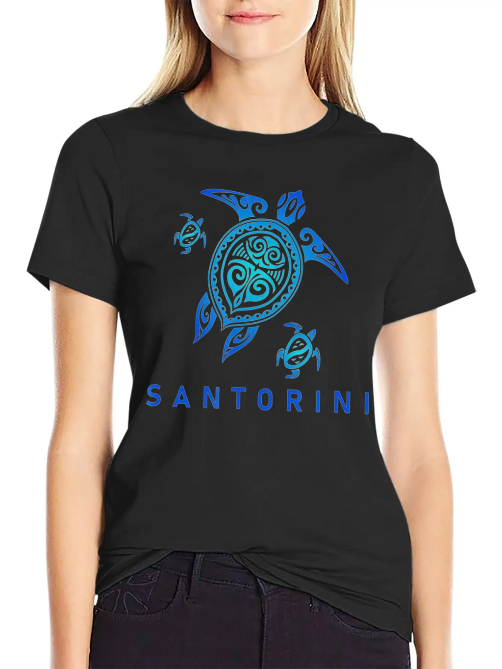 Santorini Greece T Sea Blue Tribal Turtle Breathable Graphic T-Shirt – Perfect For Casual Days
