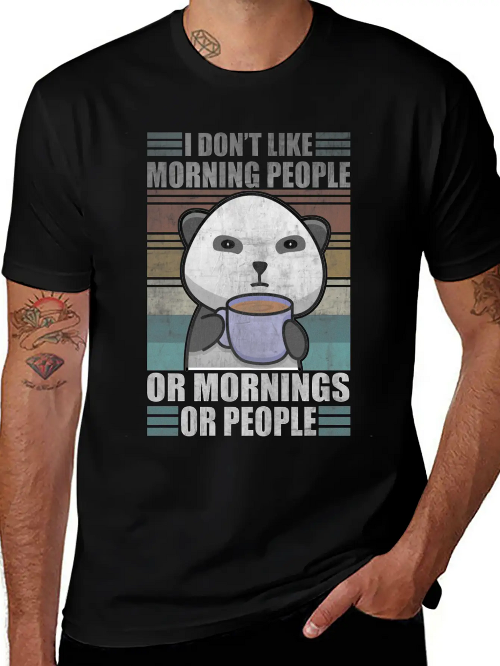 Sarcastic Animal Coffee Moody Panda Lazy Breathable Graphic T-Shirt – Perfect For Casual Days