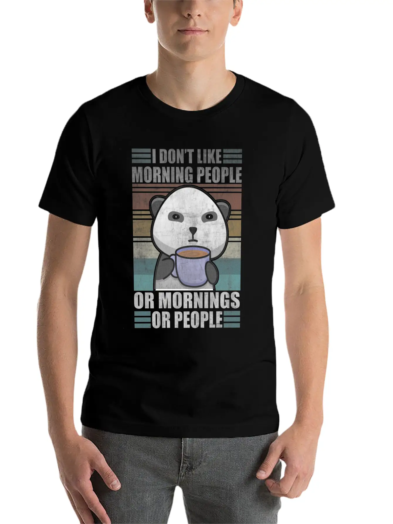 Sarcastic Animal Coffee Moody Panda Lazy Breathable Graphic T-Shirt – Perfect For Casual Days