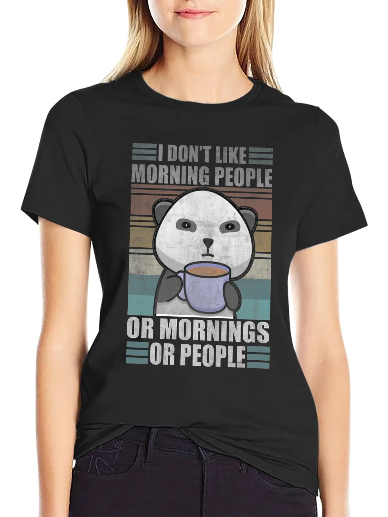 Sarcastic Animal Coffee Moody Panda Lazy Breathable Graphic T-Shirt – Perfect For Casual Days