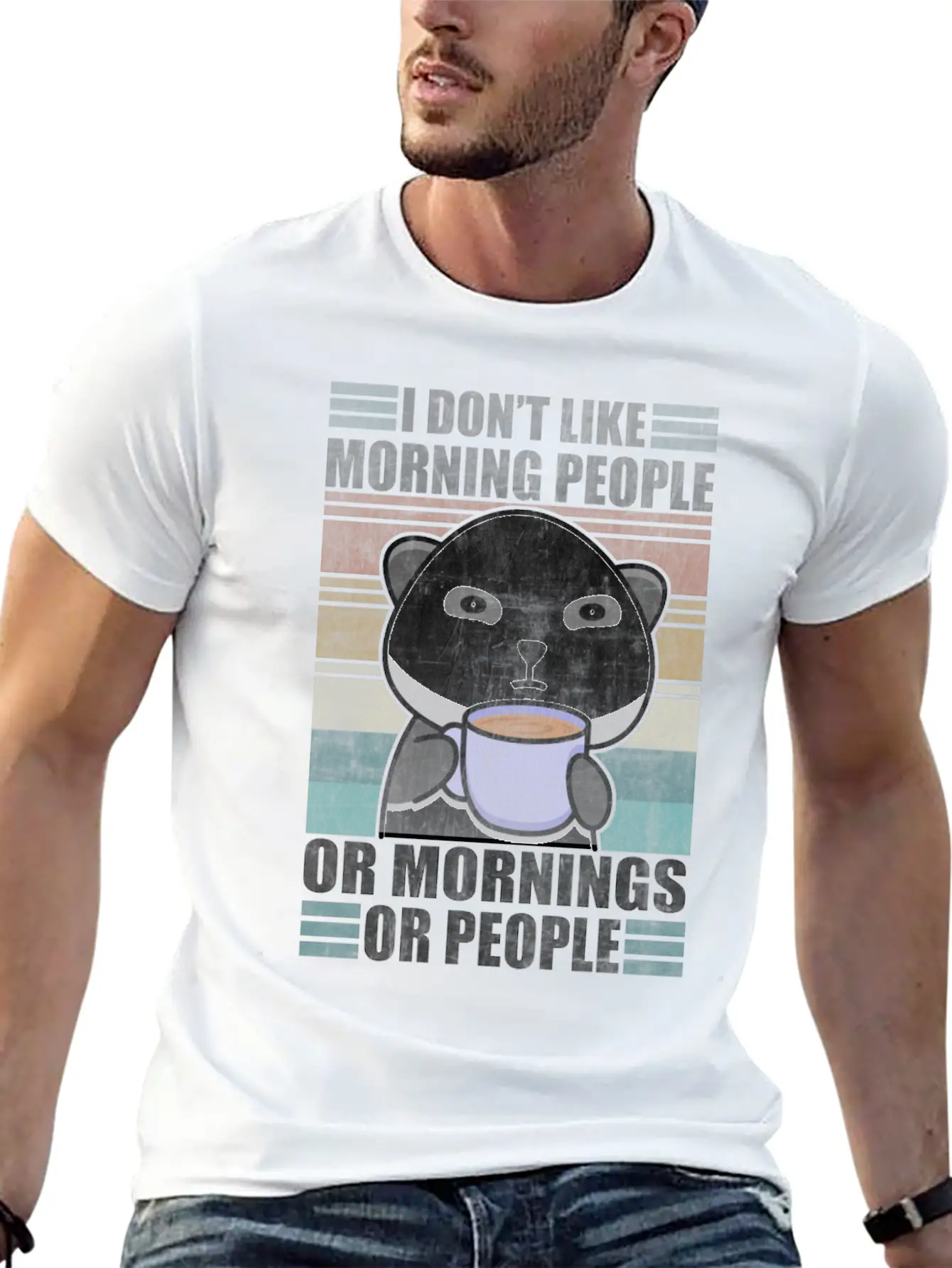 Sarcastic Animal Coffee Moody Panda Lazy Breathable Graphic T-Shirt – Perfect For Casual Days