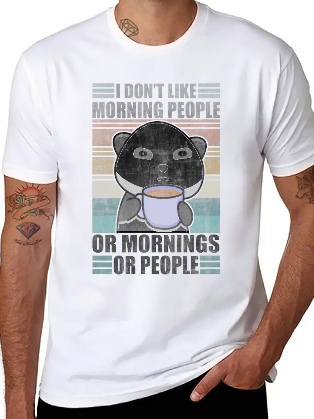 Sarcastic Animal Coffee Moody Panda Lazy Breathable Graphic T-Shirt – Perfect For Casual Days