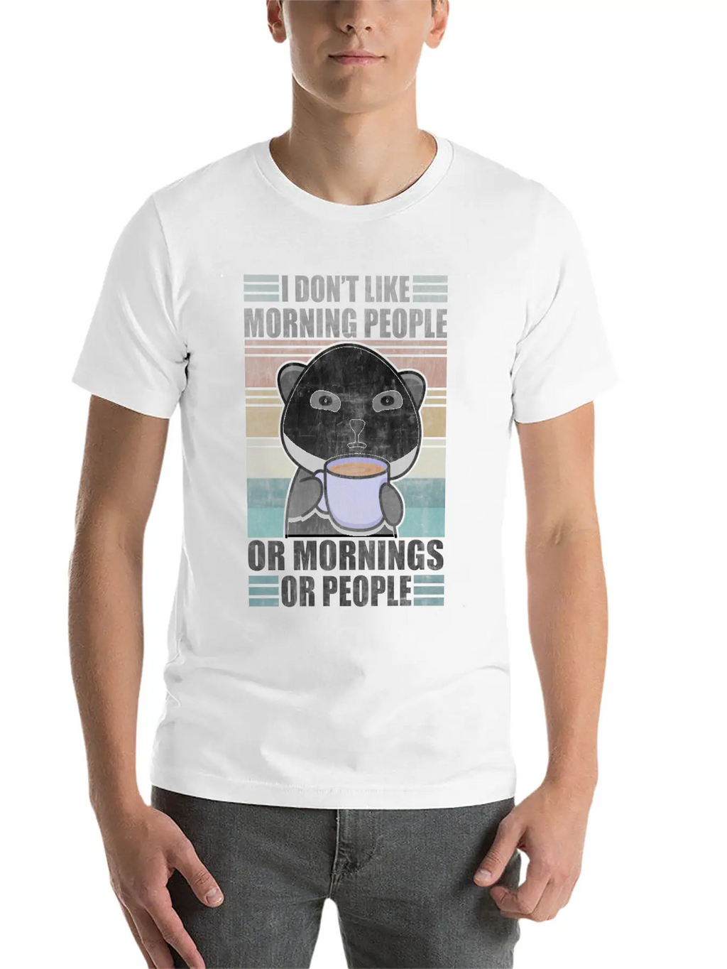 Sarcastic Animal Coffee Moody Panda Lazy Breathable Graphic T-Shirt – Perfect For Casual Days