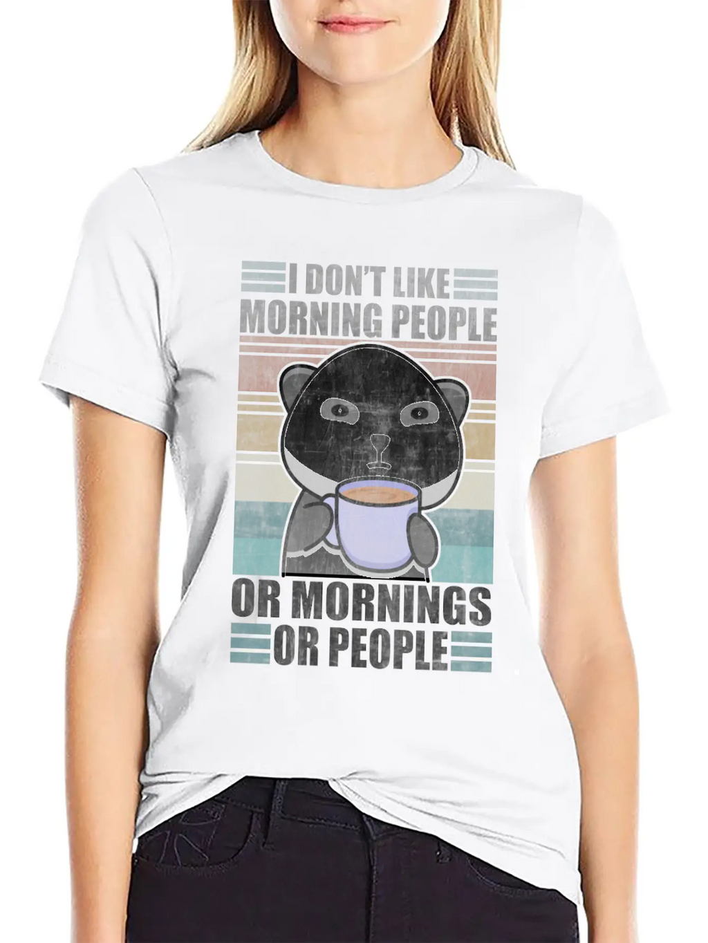 Sarcastic Animal Coffee Moody Panda Lazy Breathable Graphic T-Shirt – Perfect For Casual Days