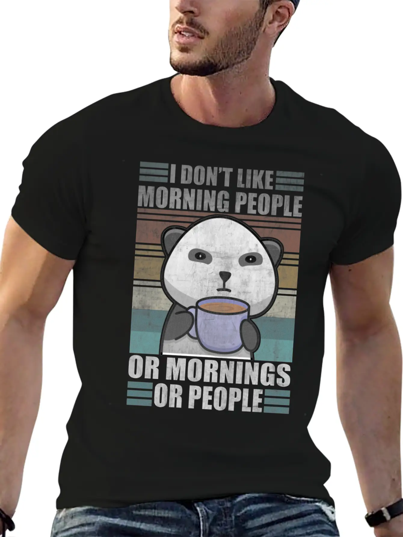 Sarcastic Animal Coffee Moody Panda Lazy Breathable Graphic T-Shirt – Perfect For Casual Days