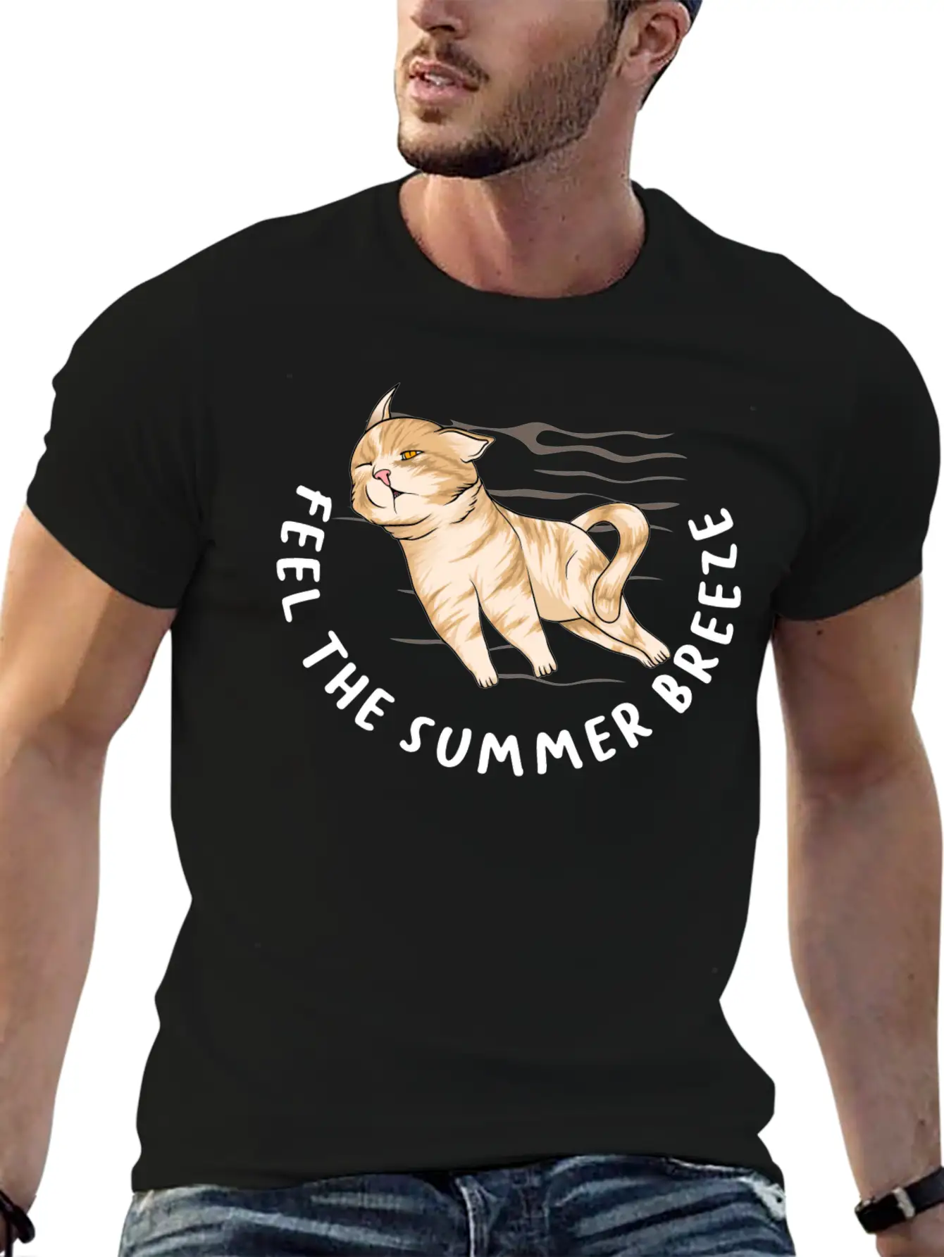 Sarcastic Cat Meme Feel The Summer Breeze Ocean Classic Cotton Tee – Unisex Comfort For Any Season