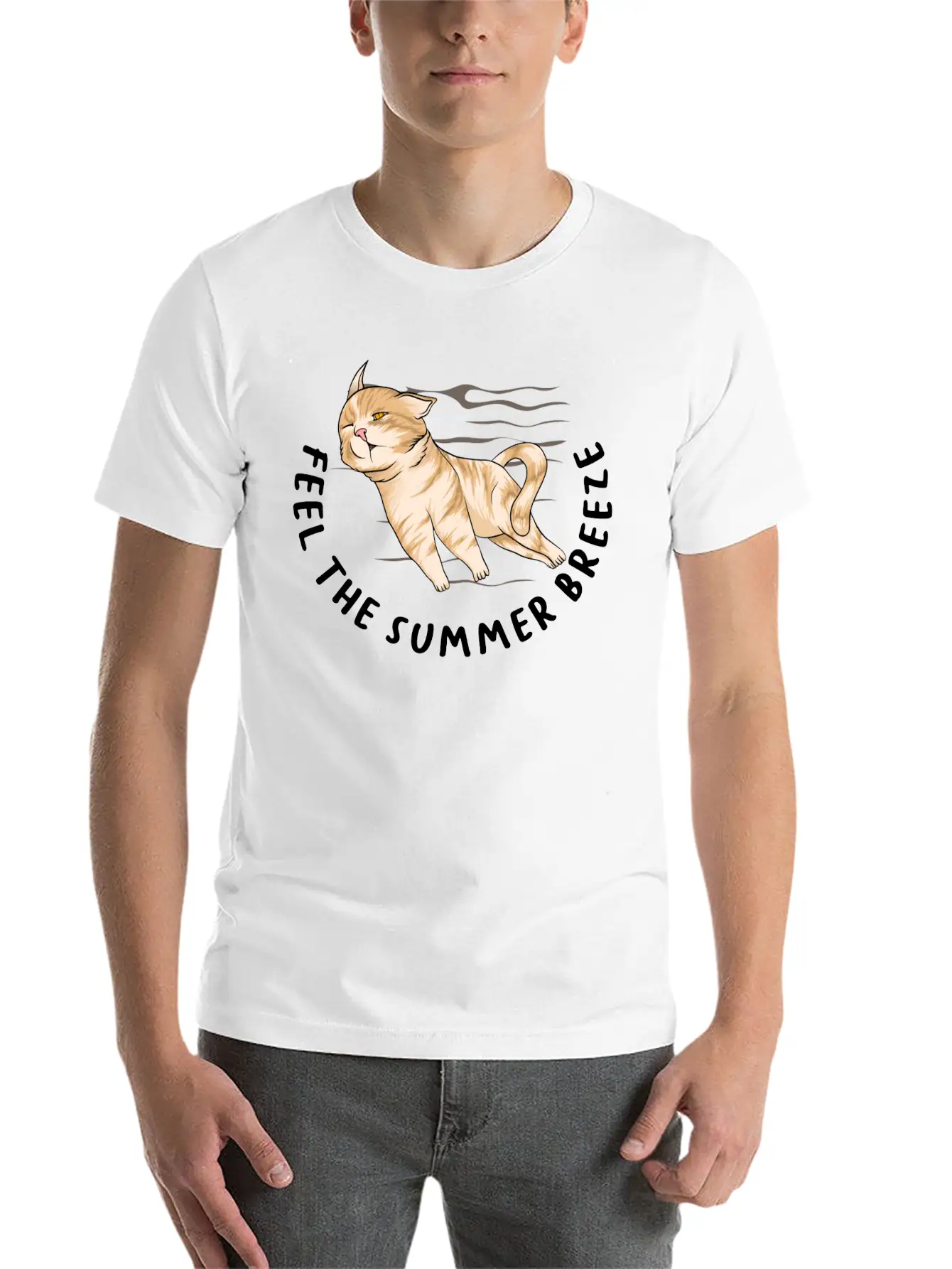 Sarcastic Cat Meme Feel The Summer Breeze Ocean Classic Cotton Tee – Unisex Comfort For Any Season