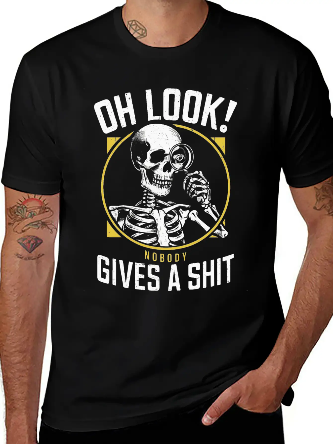 Sarcastic Skeleton - "Oh Look! Nobody Cares" Humor Breathable Soft Cotton T-Shirt – Timeless Casual Look