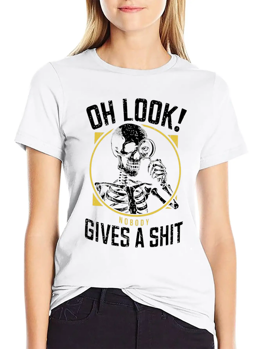 Sarcastic Skeleton - "Oh Look! Nobody Cares" Humor Breathable Soft Cotton T-Shirt – Timeless Casual Look