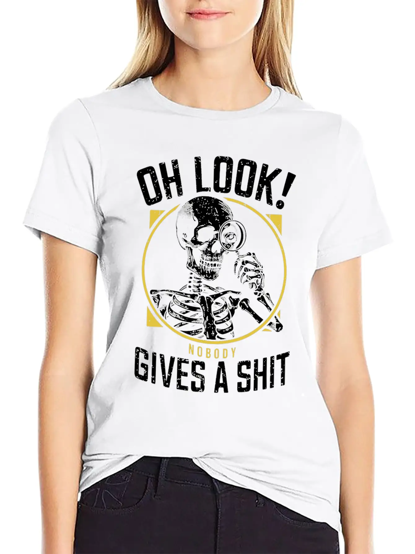 Sarcastic Skeleton - "Oh Look! Nobody Cares" Humor Breathable Soft Cotton T-Shirt – Timeless Casual Look