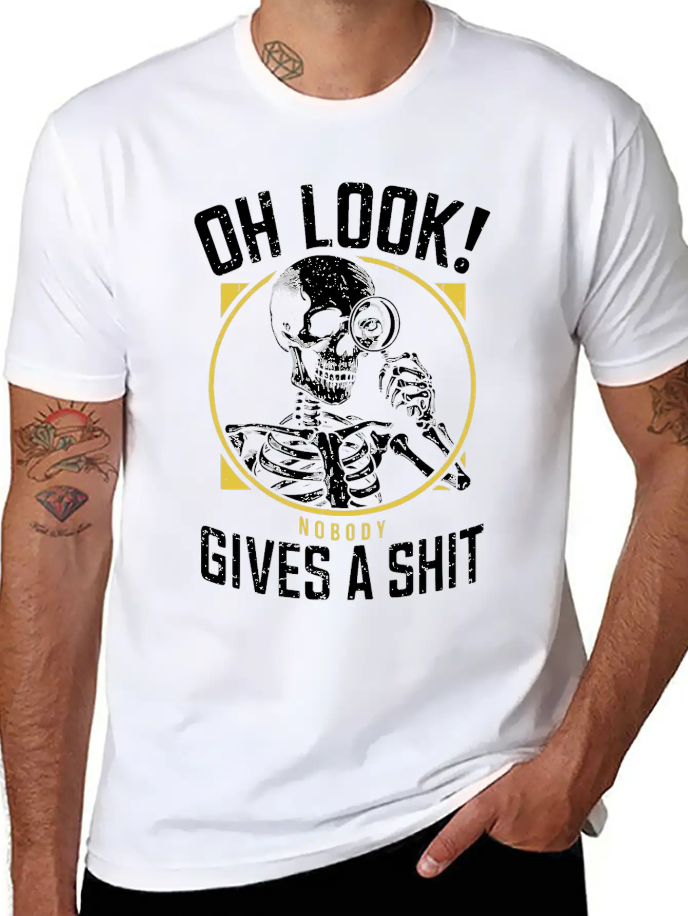 Sarcastic Skeleton - "Oh Look! Nobody Cares" Humor Breathable Soft Cotton T-Shirt – Timeless Casual Look
