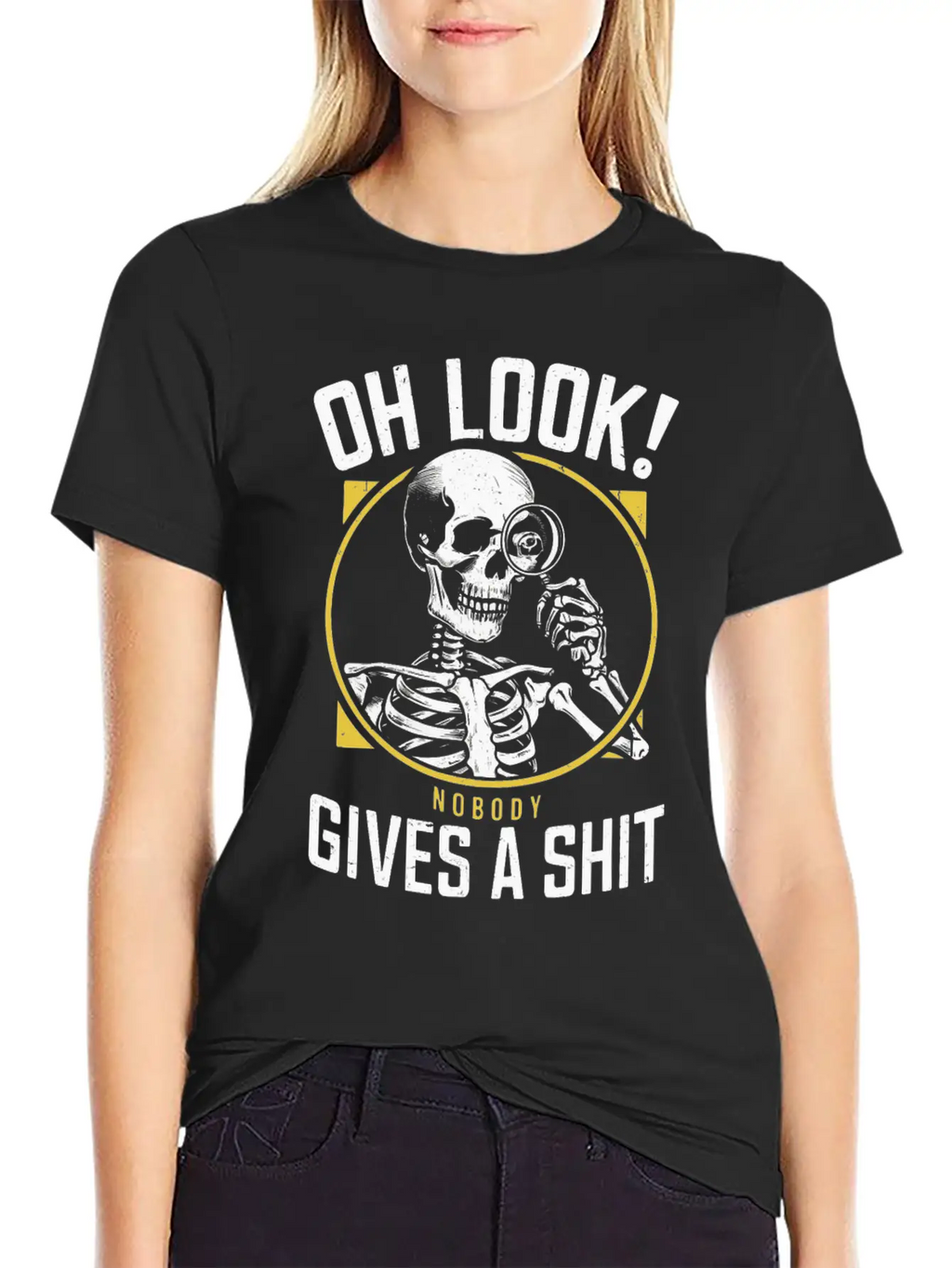 Sarcastic Skeleton - "Oh Look! Nobody Cares" Humor Breathable Soft Cotton T-Shirt – Timeless Casual Look