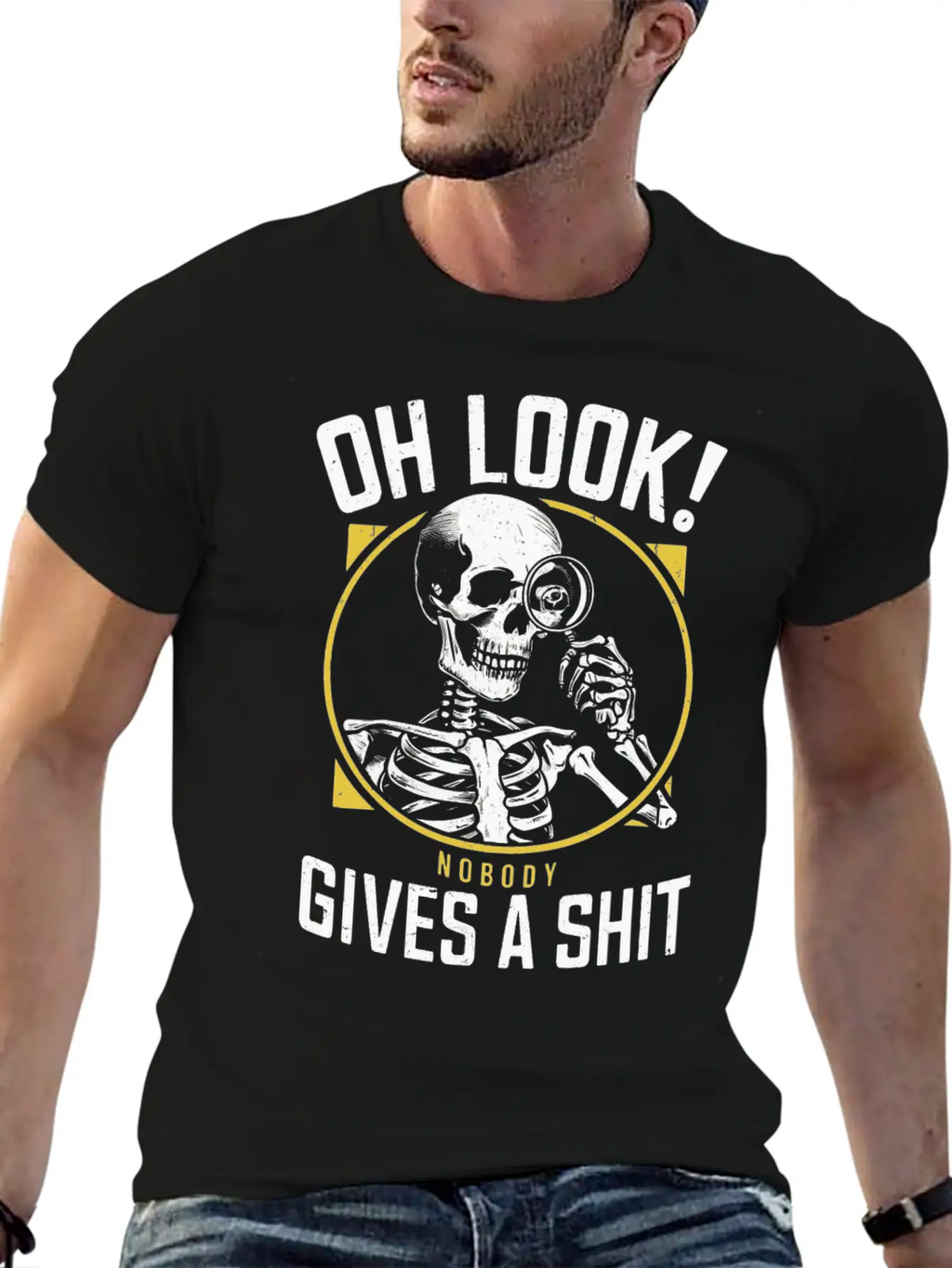 Sarcastic Skeleton - "Oh Look! Nobody Cares" Humor Breathable Soft Cotton T-Shirt – Timeless Casual Look
