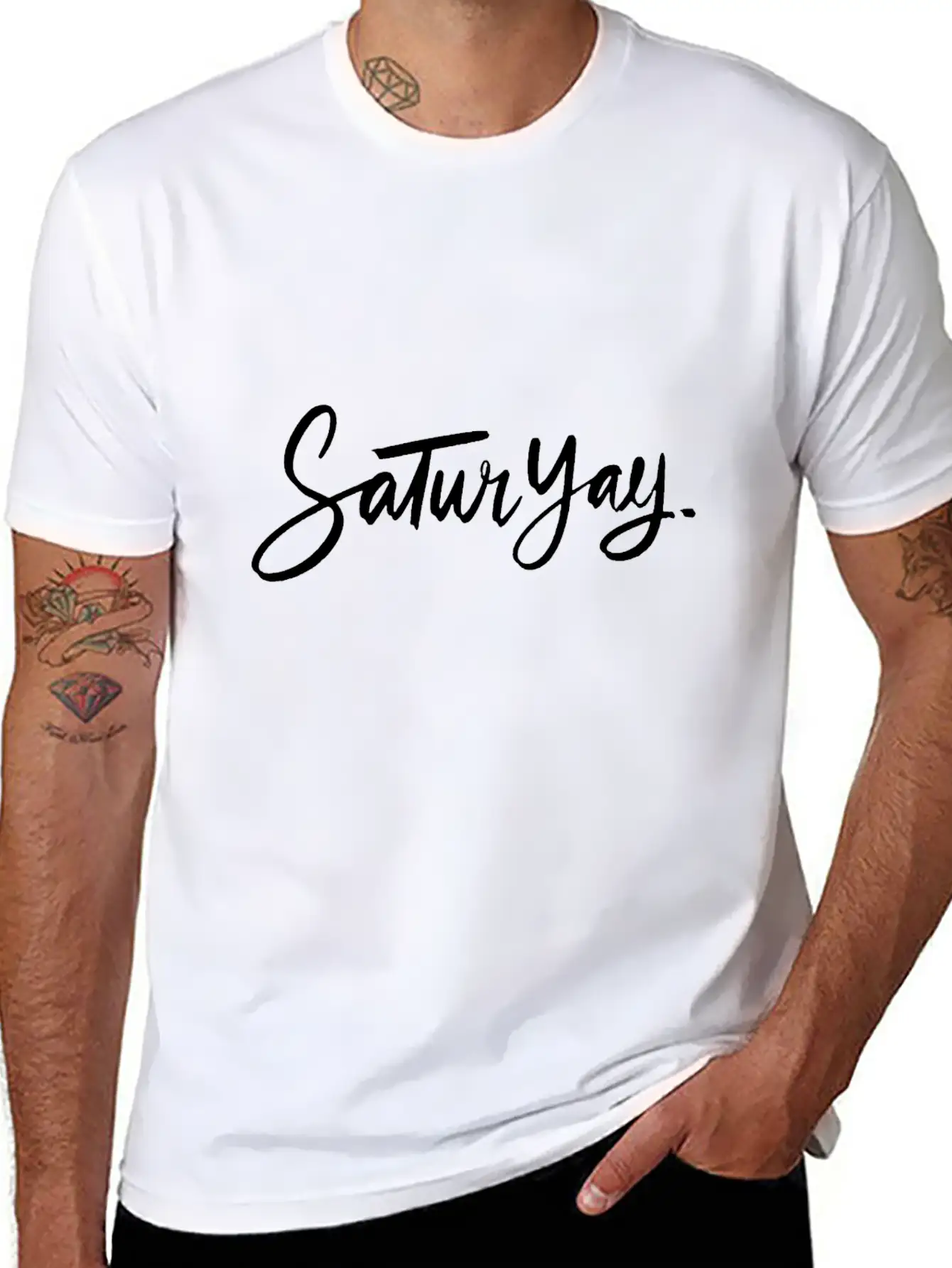 Satur Yay Typography Essential Cotton Tee For Daily Outfits – Unisex Style