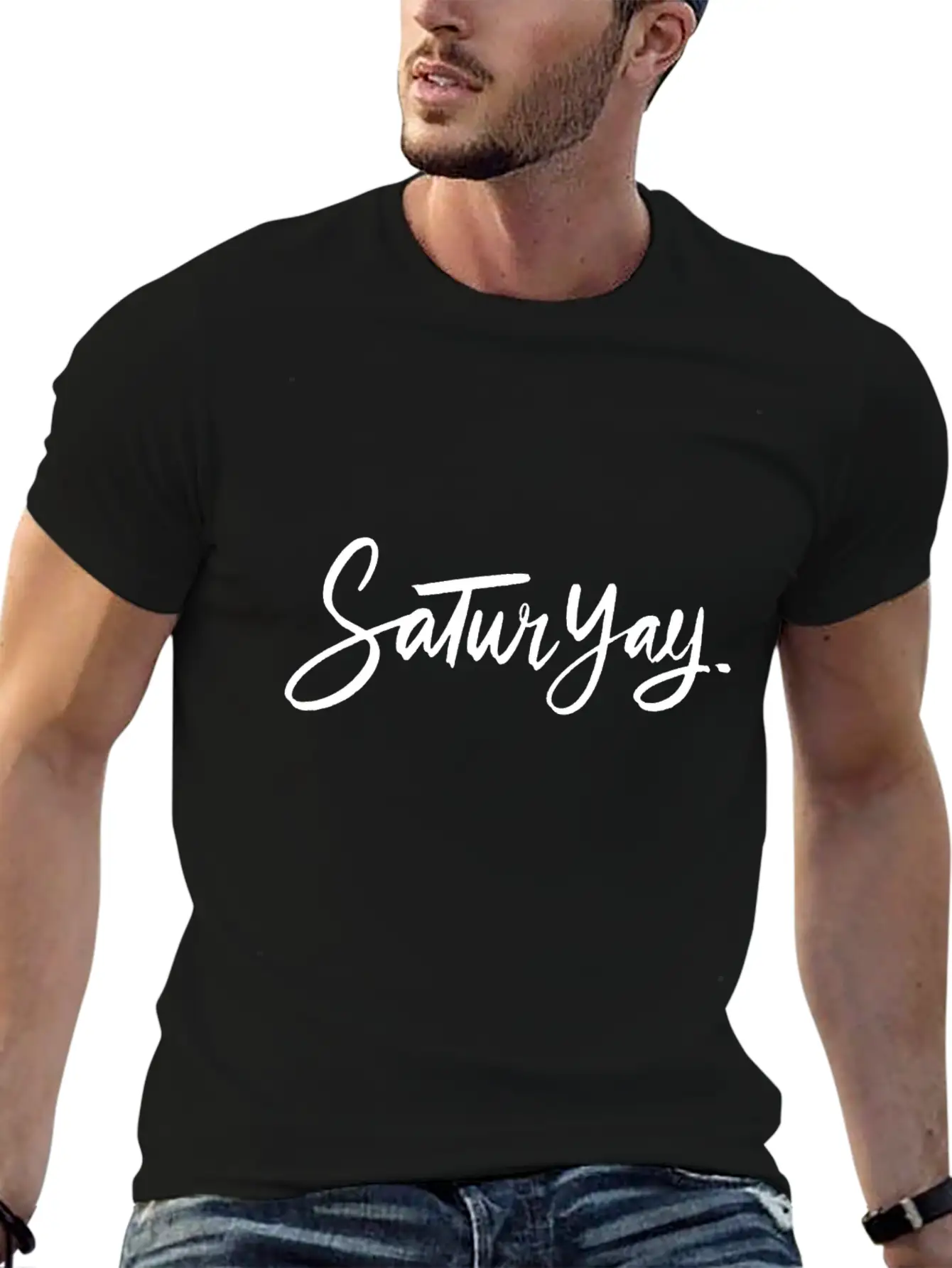 Satur Yay Typography Essential Cotton Tee For Daily Outfits – Unisex Style