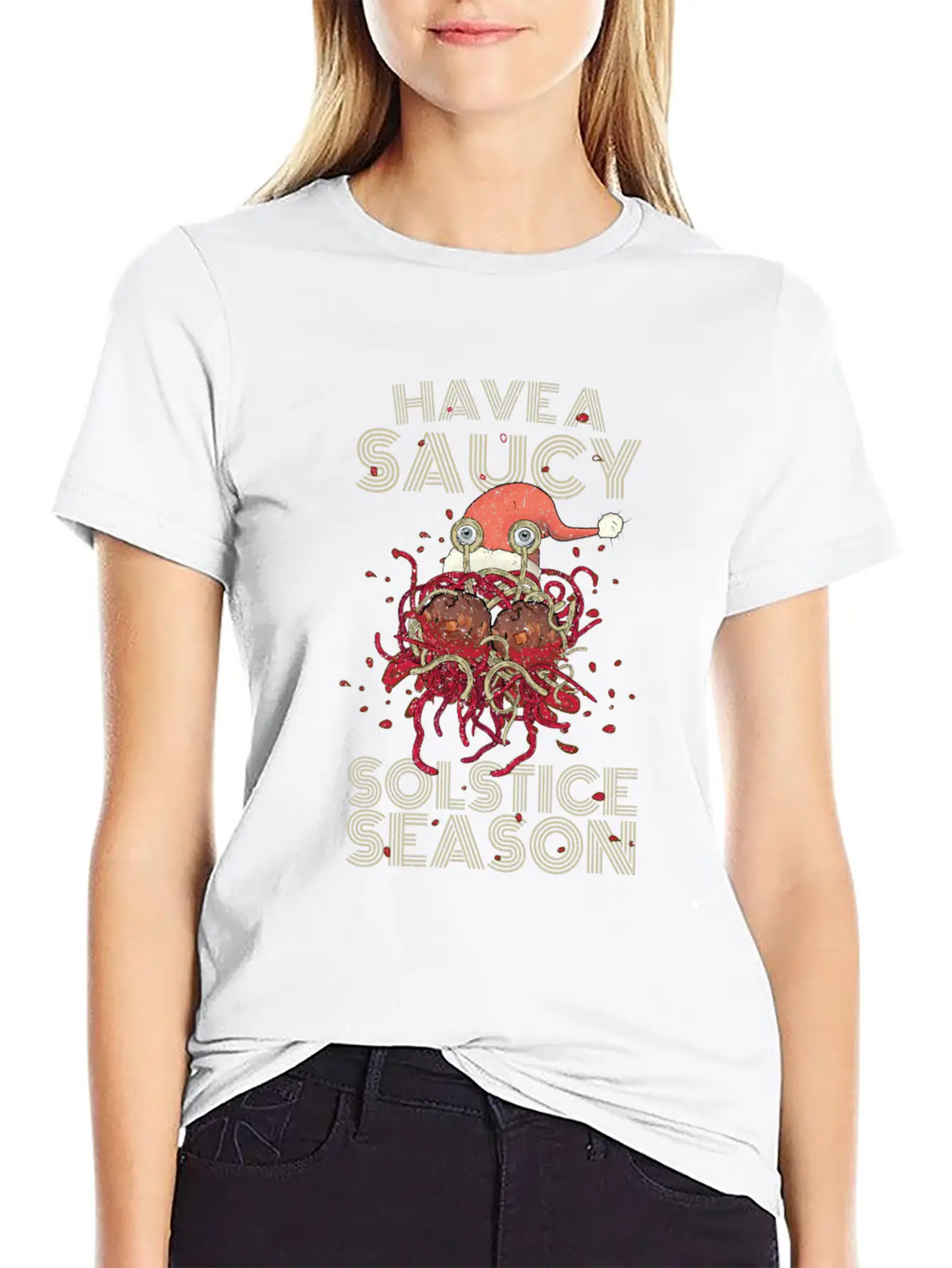 Saucy Solstice Season Spaghetti Meatballs Winter Basic Graphic T-Shirt – Daily Comfort In Soft Cotton