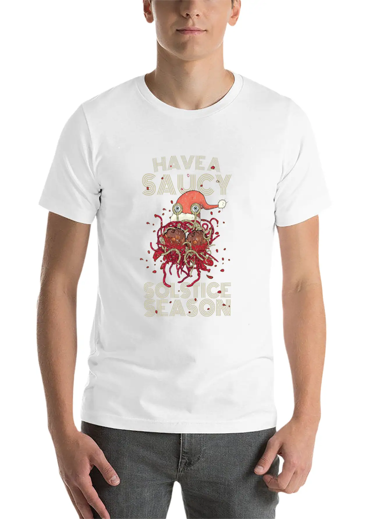 Saucy Solstice Season Spaghetti Meatballs Winter Basic Graphic T-Shirt – Daily Comfort In Soft Cotton